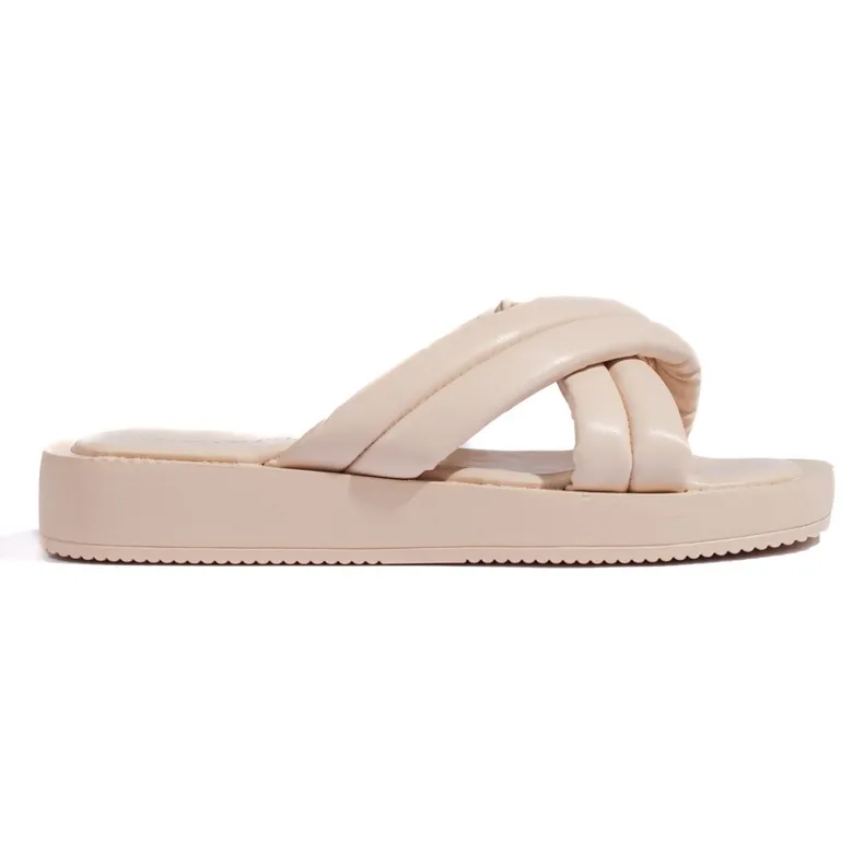 Tongs plateforme femme beiges